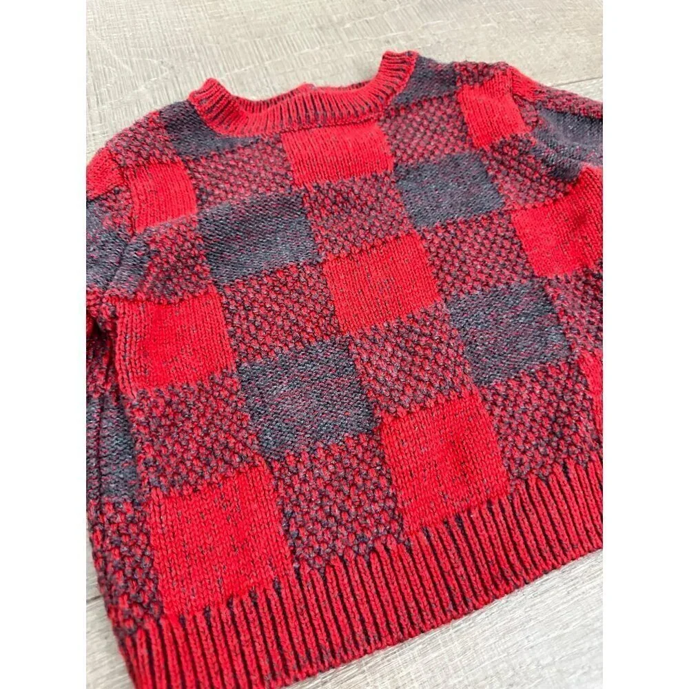 Gymboree Red & Gray Checkered Toddler Sweater 18-24 Months Cotton/Acrylic